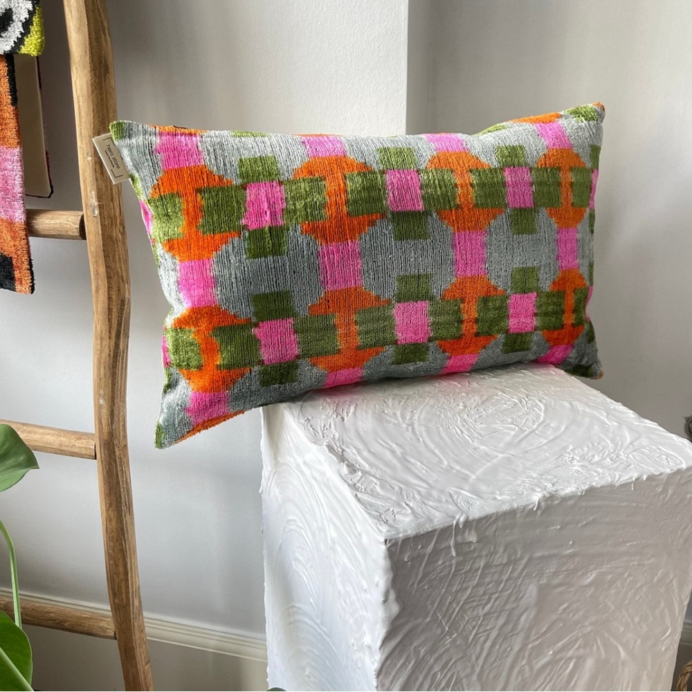 Pink and Green Geometric Accent Pillow with Modern Design